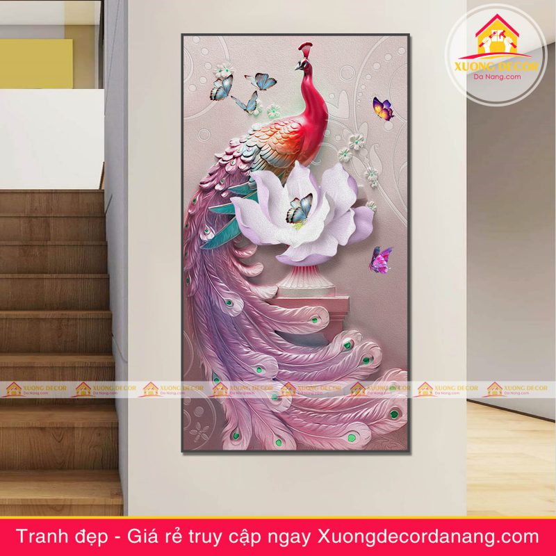 tranh con công - hoa mộc lan và bướm tranh treo tường đà nẵng xuongdecordanang