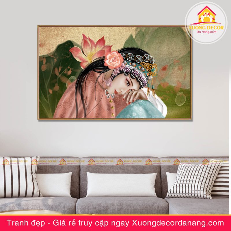 tranh treo tường thiếu nữ và hoa, tranh treo tường cô gái và hoa