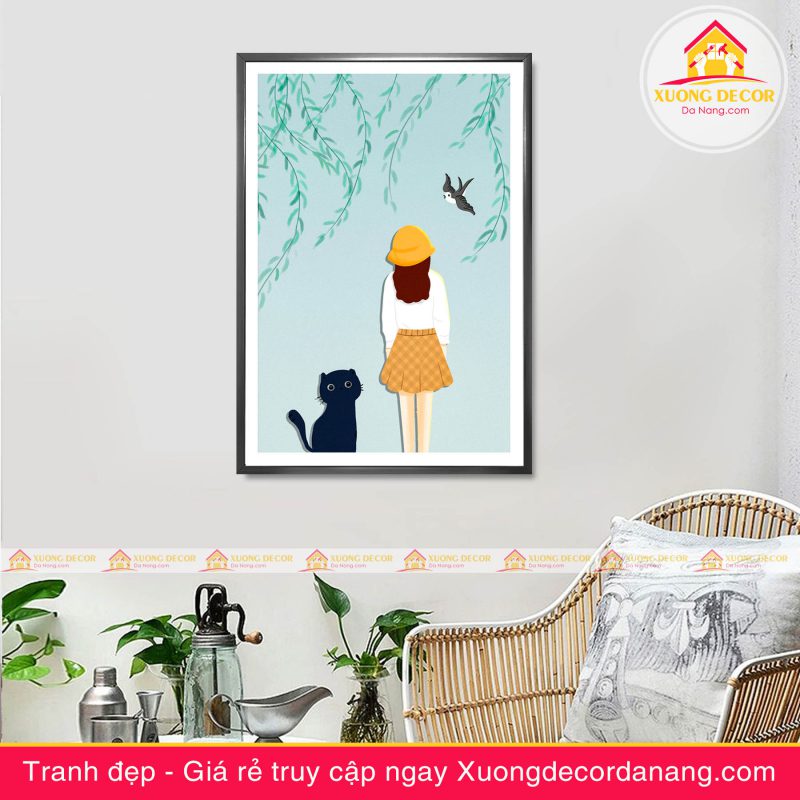 tranh treo tường thiếu nữ và hoa, tranh treo tường cô gái và hoa