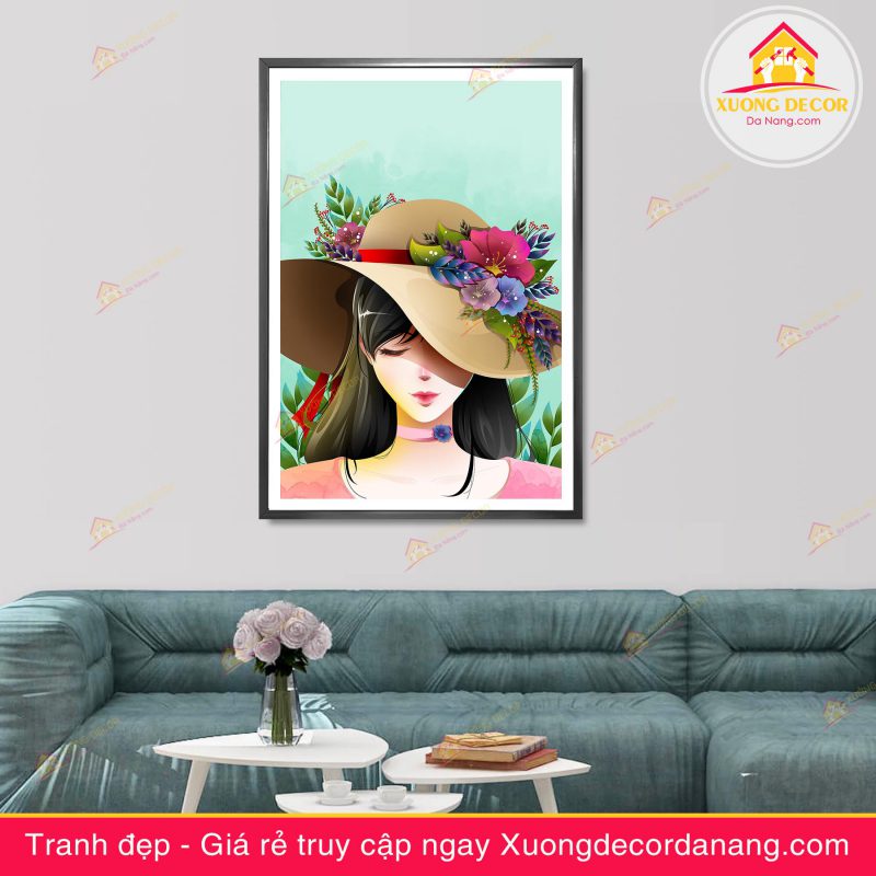tranh treo tường thiếu nữ và hoa, tranh treo tường cô gái và hoa