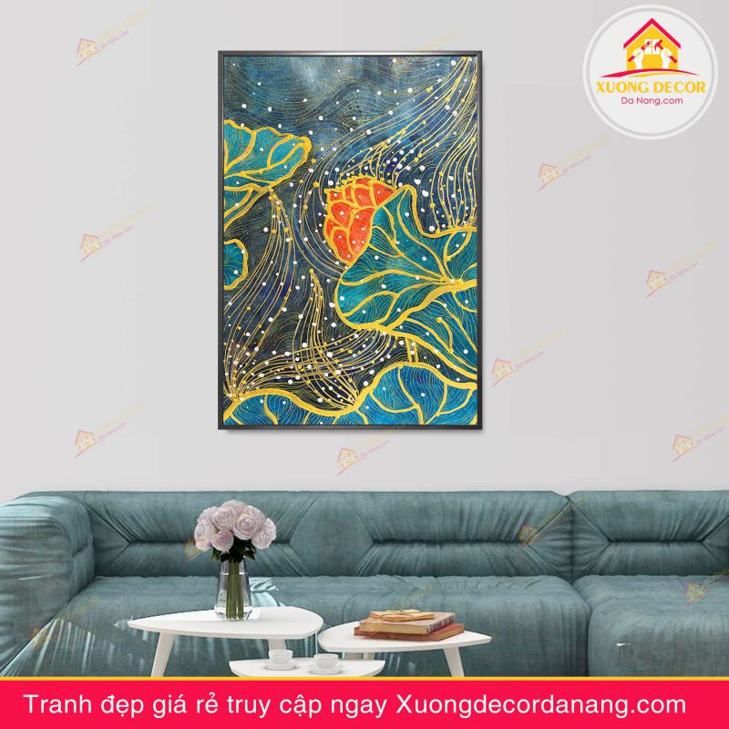 tranh treo tường hoa sen, tranh hoa sen, tranh liên hoa, tranh canvas hoa sen, tranh hoa sen nghệ thuật, tranh hoa sen và cá koi, hoa sen và cá chép