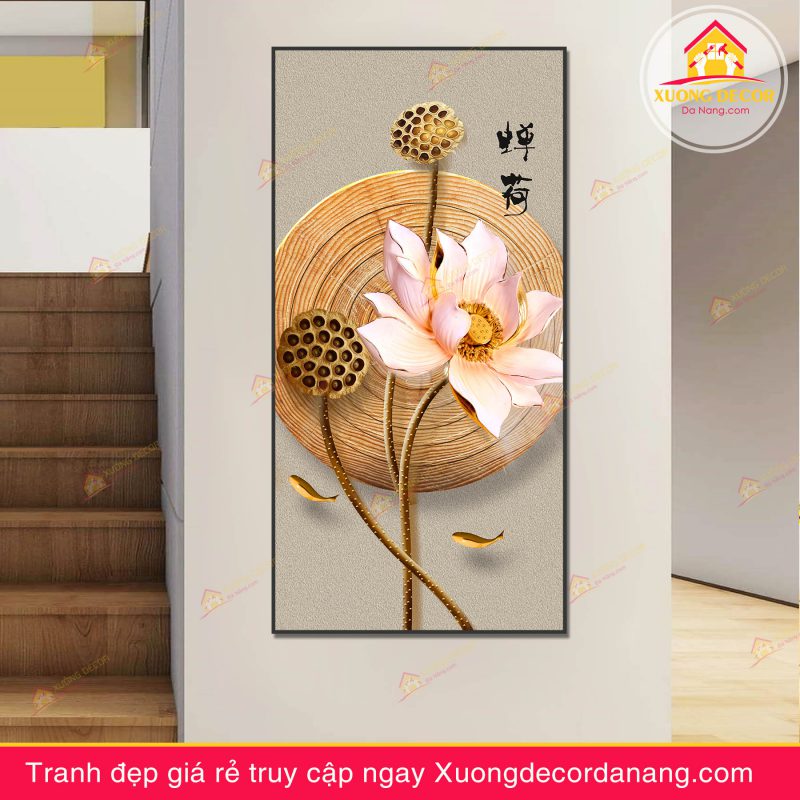 tranh treo tường hoa sen, tranh hoa sen, tranh liên hoa, tranh canvas hoa sen, tranh hoa sen nghệ thuật, tranh hoa sen và cá koi, hoa sen và cá chép