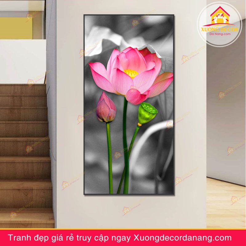 tranh treo tường hoa sen, tranh hoa sen, tranh liên hoa, tranh canvas hoa sen, tranh hoa sen nghệ thuật, tranh hoa sen và cá koi, hoa sen và cá chép