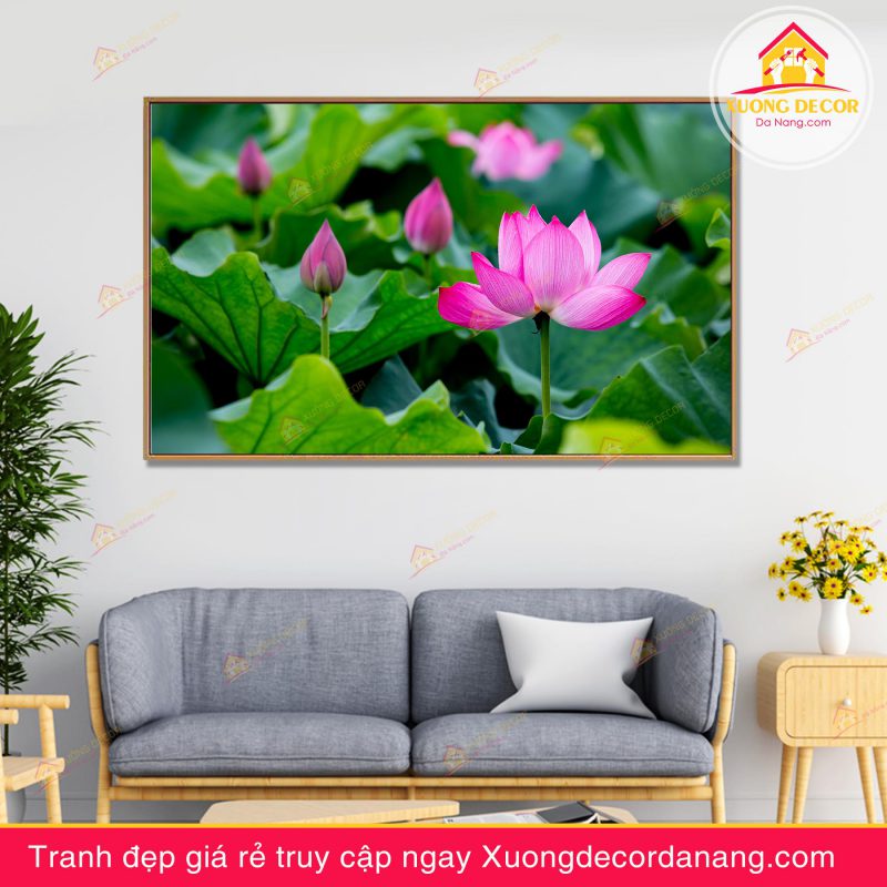 đầm sen, tranh treo tường hoa sen, tranh hoa sen, tranh liên hoa, tranh canvas hoa sen, tranh hoa sen nghệ thuật, tranh hoa sen và cá koi, hoa sen và cá chép