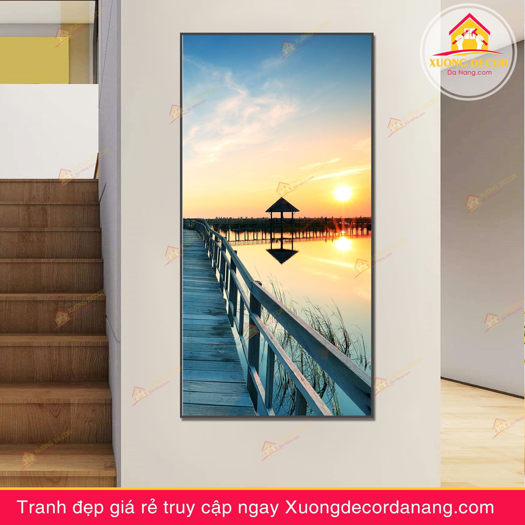Tranh phong cảnh cầu gỗ trên biển đón bình minh - TPC58 - Xưởng Decor Đà  Nẵng - Xưởng tranh canvas và nội thất decor giá rẻ tại Đà Nẵng