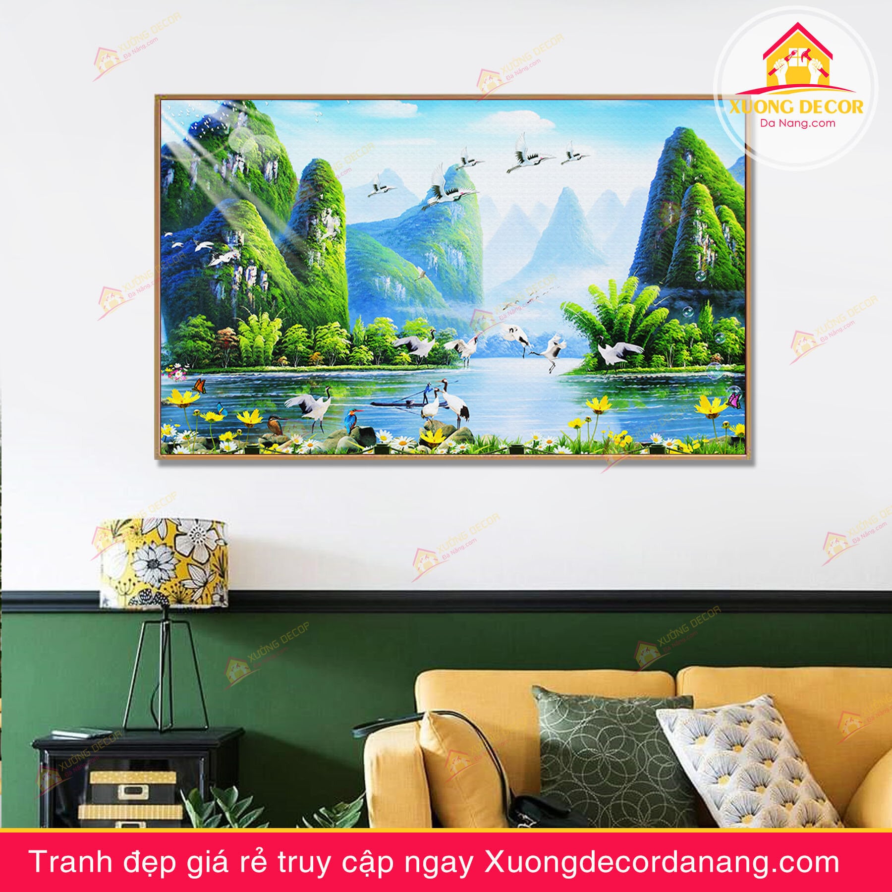 Tranh treo tường phong cảnh và hạc trắng - TPC66 - Xưởng Decor Đà Nẵng -  Xưởng tranh canvas và nội thất decor giá rẻ tại Đà Nẵng