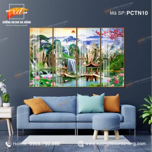 Trang phong cảnh thác nước, tranh bộ 4, tranh phong thủy phòng khách