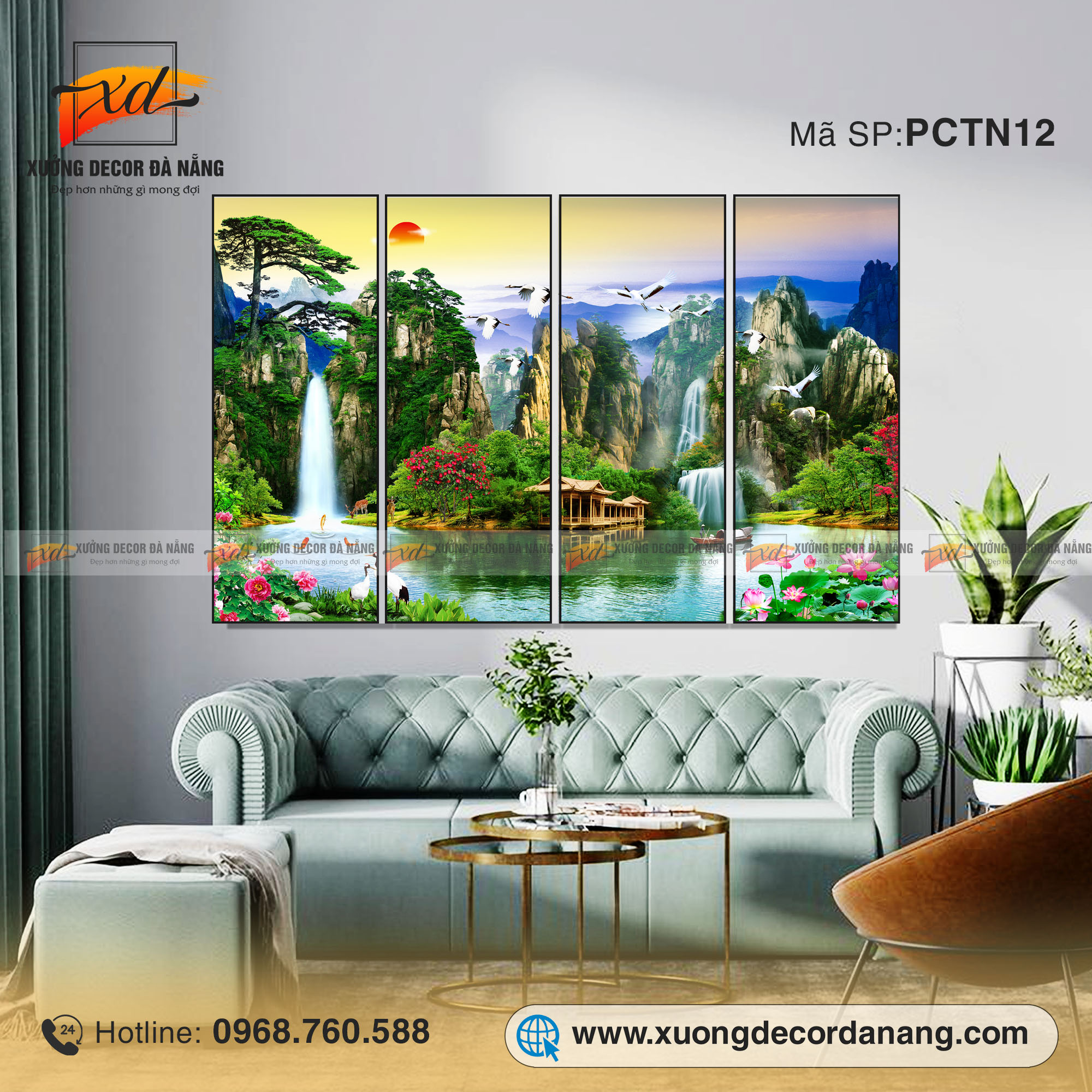 Tranh phong cảnh thác nước, tranh phong thủy phòng khách - PCTN12 - Xưởng  Decor Đà Nẵng - Xưởng tranh canvas và nội thất decor giá rẻ tại Đà Nẵng