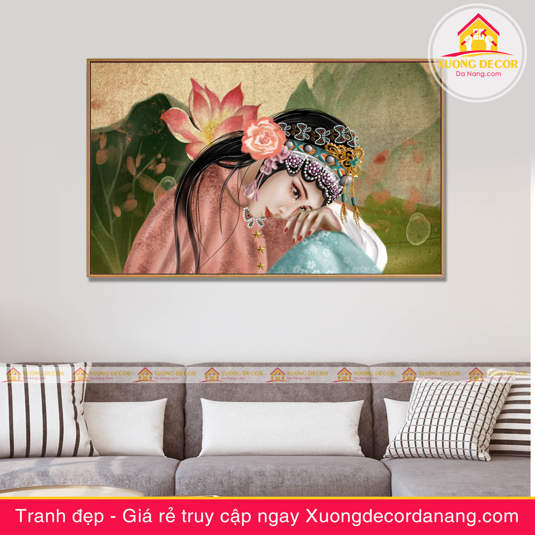 tranh treo tường thiếu nữ và hoa, tranh treo tường cô gái và hoa