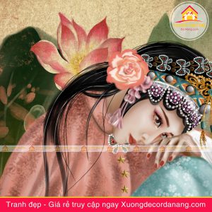 tranh treo tường thiếu nữ và hoa, tranh treo tường cô gái và hoa