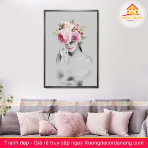 tranh treo tường thiếu nữ và hoa, tranh treo tường cô gái và hoa