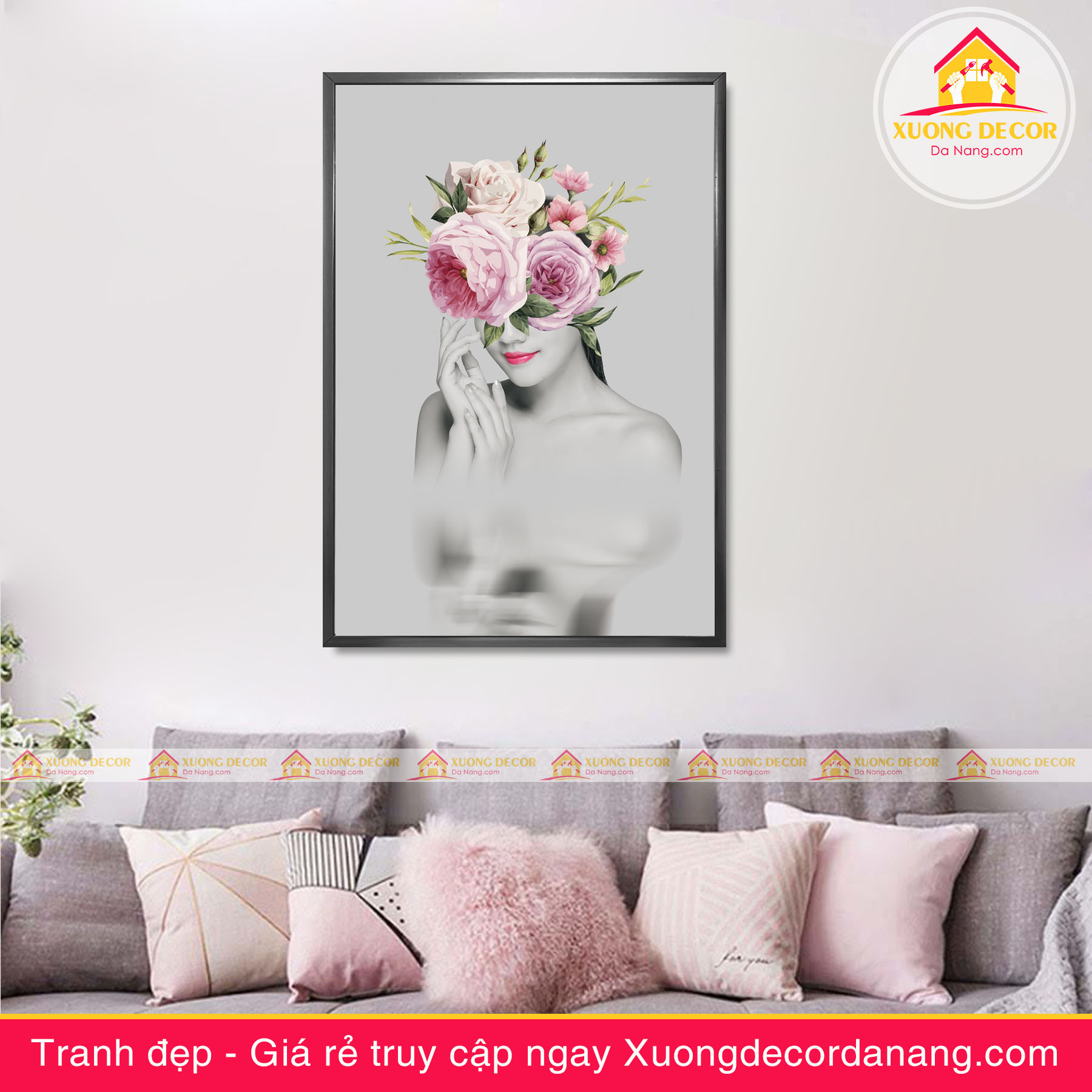 tranh treo tường thiếu nữ và hoa, tranh treo tường cô gái và hoa