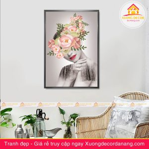 tranh treo tường thiếu nữ và hoa, tranh treo tường cô gái và hoa