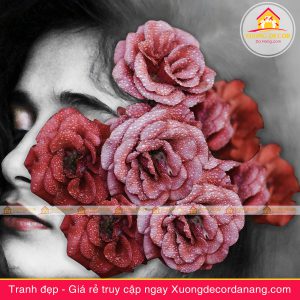 tranh treo tường thiếu nữ và hoa, tranh treo tường cô gái và hoa