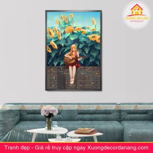 tranh treo tường thiếu nữ và hoa, tranh treo tường cô gái và hoa