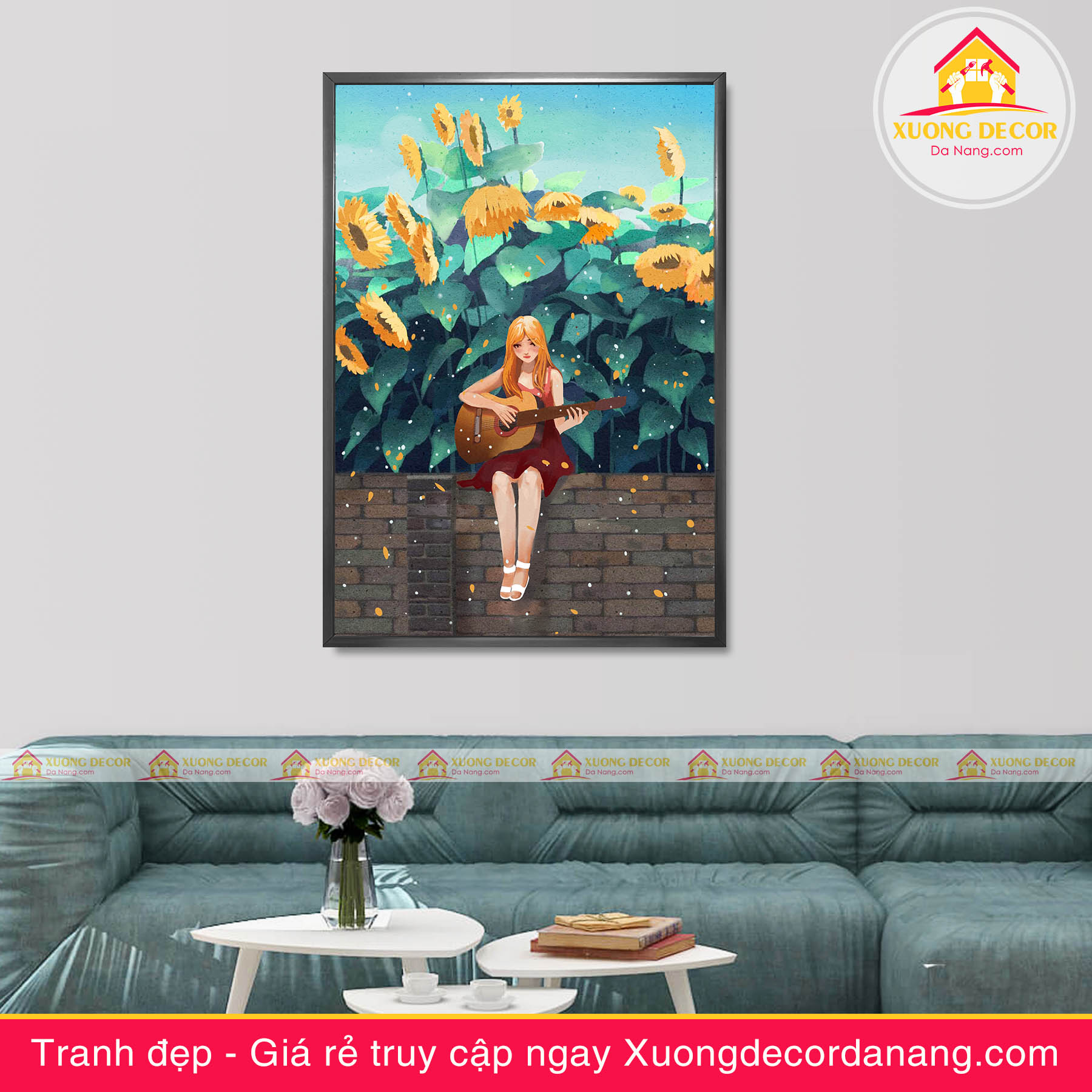 tranh treo tường thiếu nữ và hoa, tranh treo tường cô gái và hoa
