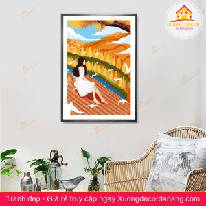 tranh treo tường thiếu nữ và hoa, tranh treo tường cô gái và hoa
