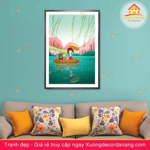 tranh cô gái, tranh treo tường cô gái đánh đànthiếu nữ và hoa, tranh treo tường cô gái và hoa
