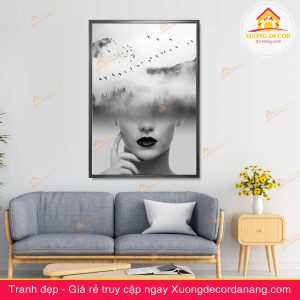 tranh nghệ thuật trắng đen, tranh cô gái, tranh treo tường cô gái đánh đànthiếu nữ và hoa, tranh treo tường cô gái và hoa