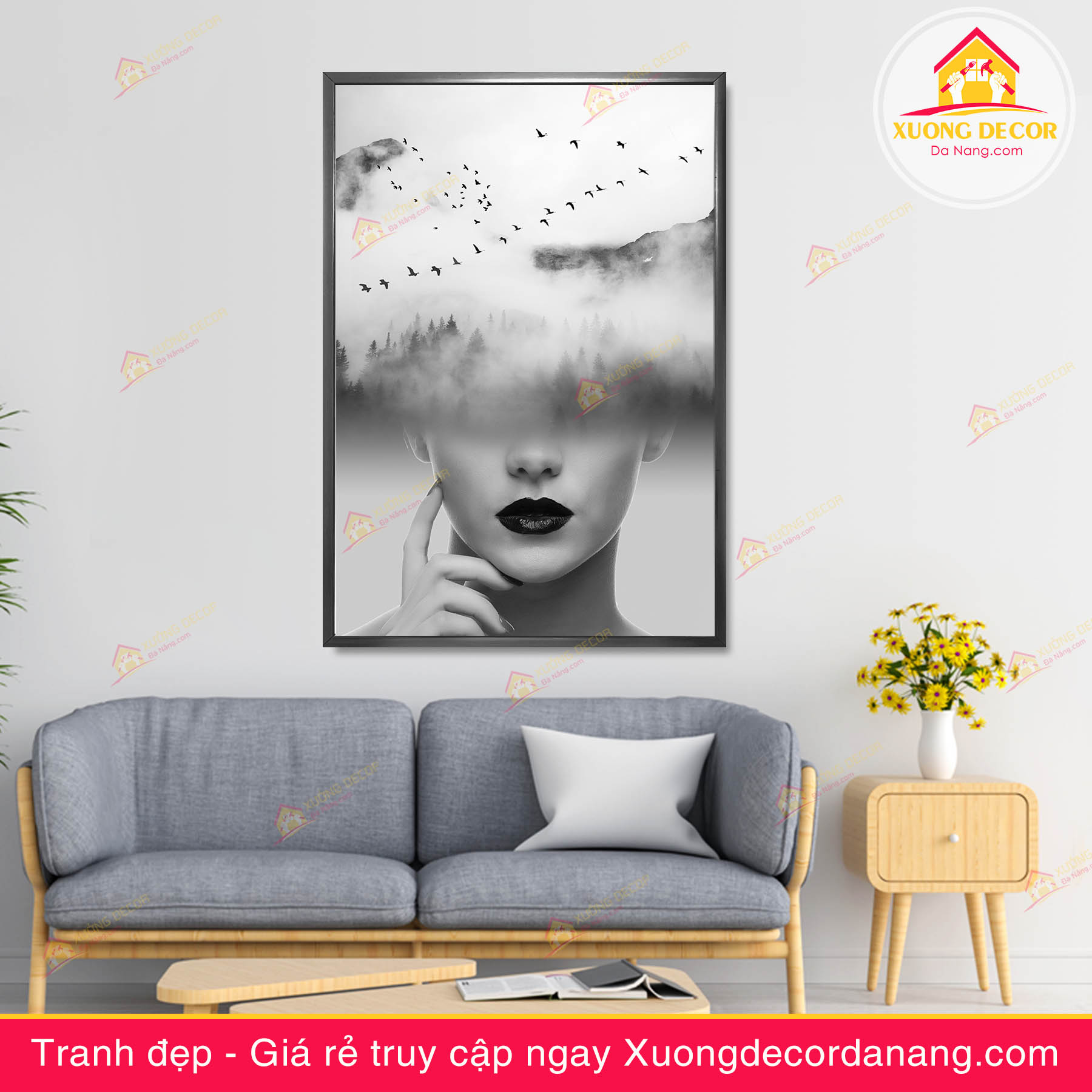tranh nghệ thuật trắng đen, tranh cô gái, tranh treo tường cô gái đánh đànthiếu nữ và hoa, tranh treo tường cô gái và hoa