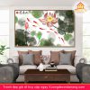 tranh treo tường hoa sen, tranh hoa sen, tranh liên hoa, tranh canvas hoa sen, tranh hoa sen nghệ thuật, tranh hoa sen và cá koi, hoa sen và cá chép