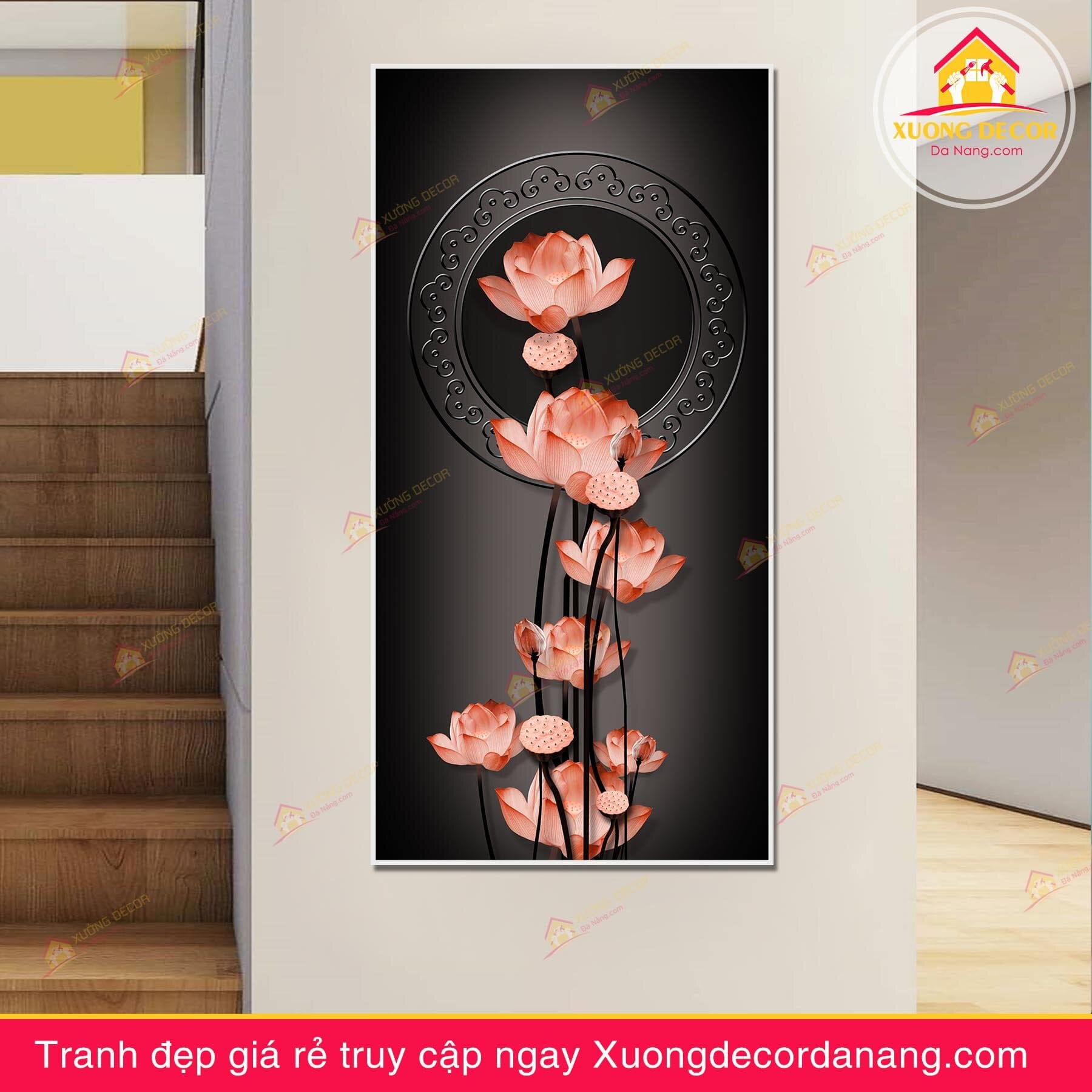 tranh treo tường hoa sen, tranh hoa sen, tranh liên hoa, tranh canvas hoa sen, tranh hoa sen nghệ thuật, tranh hoa sen và cá koi, hoa sen và cá chép