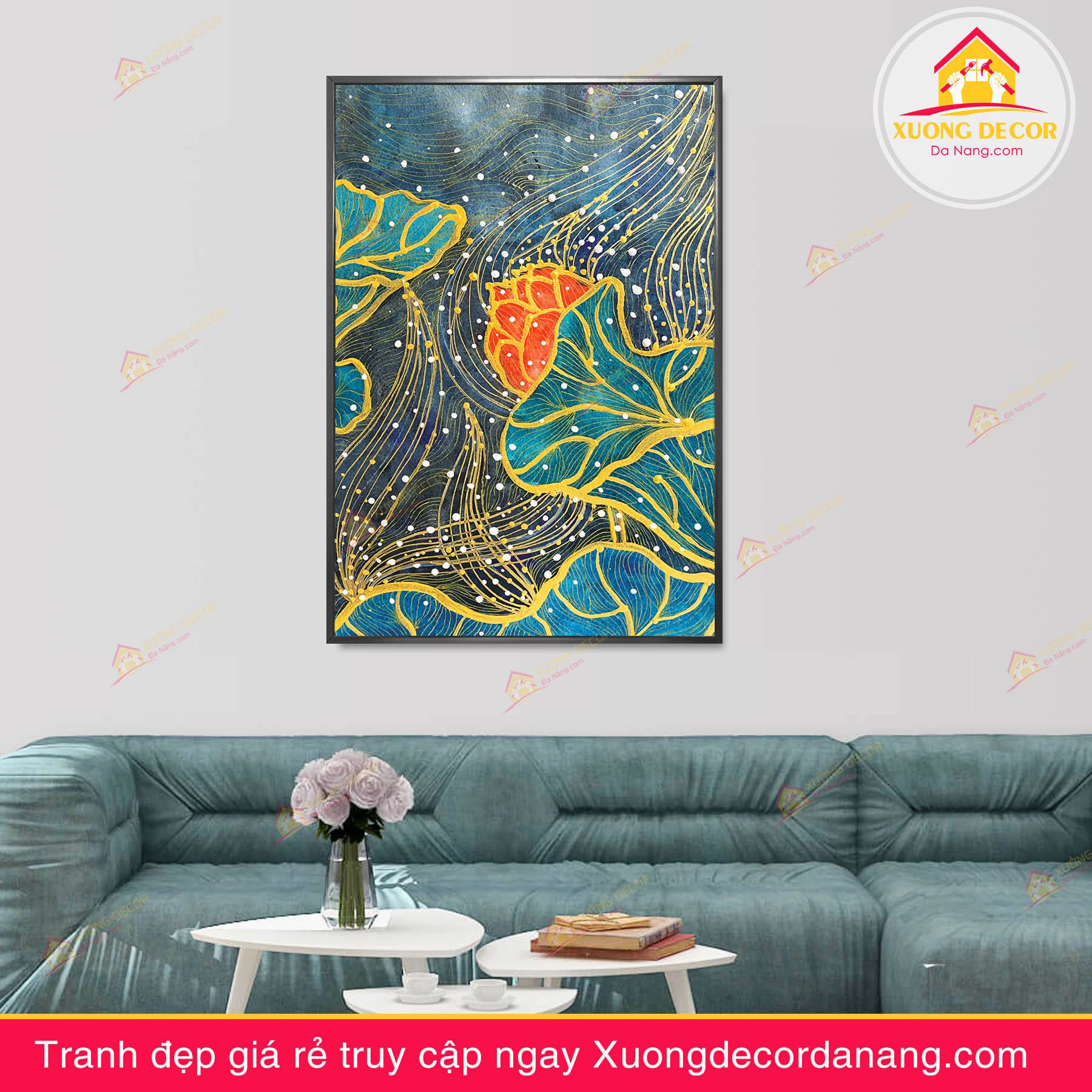 tranh treo tường hoa sen, tranh hoa sen, tranh liên hoa, tranh canvas hoa sen, tranh hoa sen nghệ thuật, tranh hoa sen và cá koi, hoa sen và cá chép