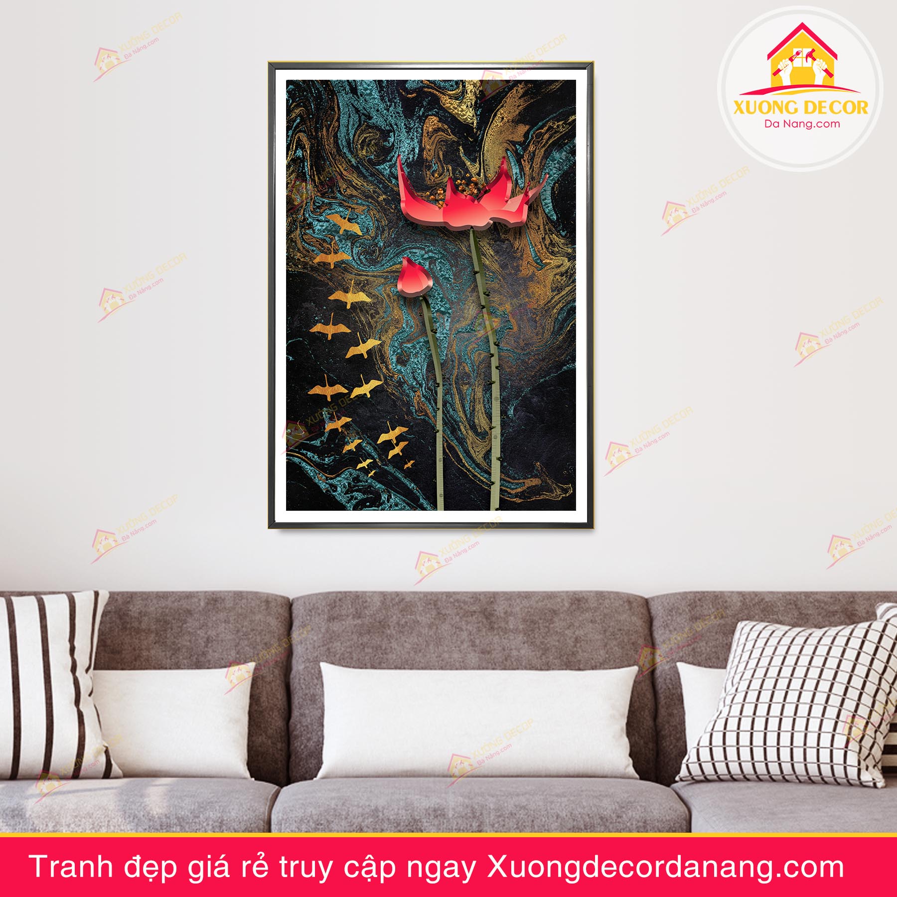 tranh treo tường hoa sen, tranh hoa sen, tranh liên hoa, tranh canvas hoa sen, tranh hoa sen nghệ thuật, tranh hoa sen và cá koi, hoa sen và cá chép