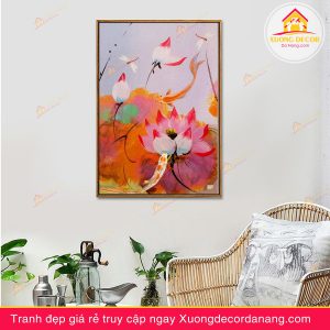 tranh treo tường hoa sen, tranh hoa sen, tranh liên hoa, tranh canvas hoa sen, tranh hoa sen nghệ thuật, tranh hoa sen và cá koi, hoa sen và cá chép