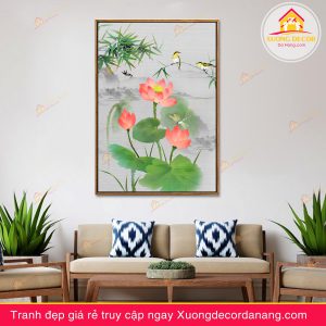 tranh treo tường hoa sen, tranh hoa sen, tranh liên hoa, tranh canvas hoa sen, tranh hoa sen nghệ thuật, tranh hoa sen và cá koi, hoa sen và cá chép