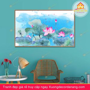 tranh canvas treo tường đầm sen, tranh treo tường hoa sen, tranh hoa sen, tranh liên hoa, tranh canvas hoa sen, tranh hoa sen nghệ thuật, tranh hoa sen và cá koi, hoa sen và cá chép