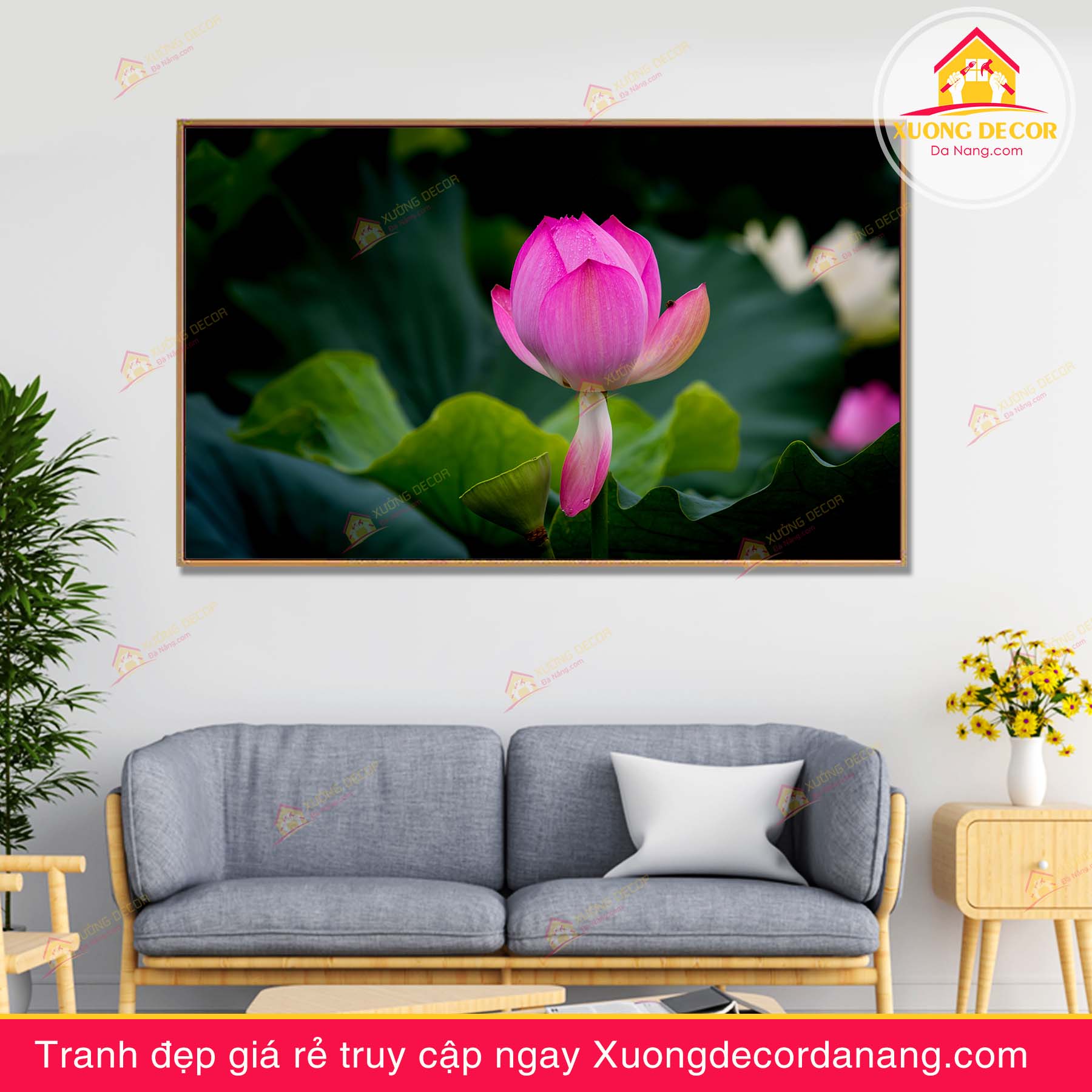 tranh treo tường hoa sen, tranh hoa sen, tranh liên hoa, tranh canvas hoa sen, tranh hoa sen nghệ thuật, tranh hoa sen và cá koi, hoa sen và cá chép
