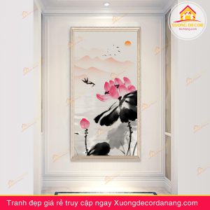 tranh treo tường hoa sen, tranh hoa sen, tranh liên hoa, tranh canvas hoa sen, tranh hoa sen nghệ thuật, tranh hoa sen và cá koi, hoa sen và cá chép