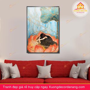 tranh treo tường hoa sen, tranh hoa sen, tranh liên hoa, tranh canvas hoa sen, tranh hoa sen nghệ thuật, tranh hoa sen và cá koi, hoa sen và cá chép
