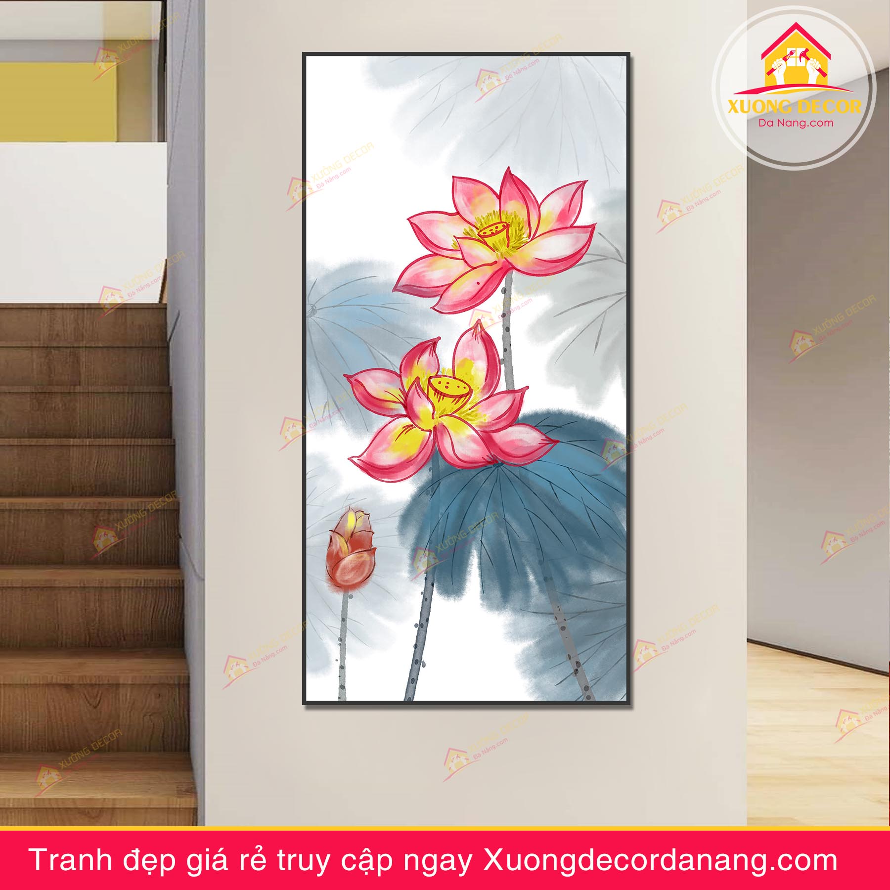 tranh treo tường hoa sen, tranh hoa sen, tranh liên hoa, tranh canvas hoa sen, tranh hoa sen nghệ thuật, tranh hoa sen và cá koi, hoa sen và cá chép
