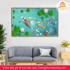 tranh treo tường hoa sen, tranh hoa sen, tranh liên hoa, tranh canvas hoa sen, tranh hoa sen nghệ thuật, tranh hoa sen và cá koi, hoa sen và cá chép