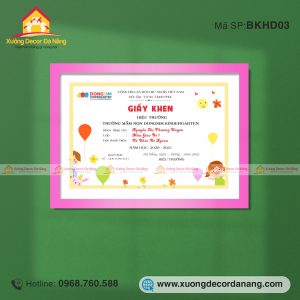 Khung bằng khen hiện đại màu hồng a4