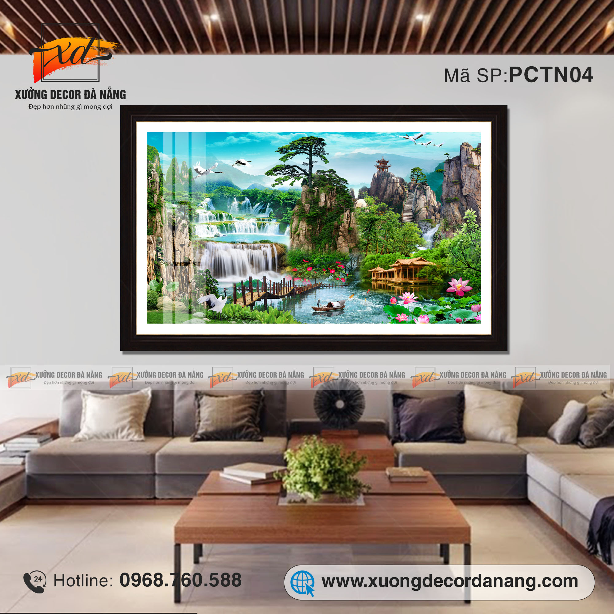 Tranh phòng cảnh thác nước phòng khách, tranh treo tường đà nẵng, ý nghĩa tranh thác nước
