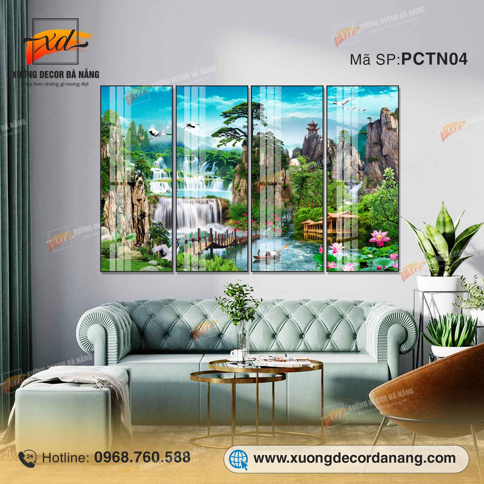 Tranh phòng cảnh thác nước phòng khách, tranh treo tường đà nẵng, ý nghĩa tranh thác nước