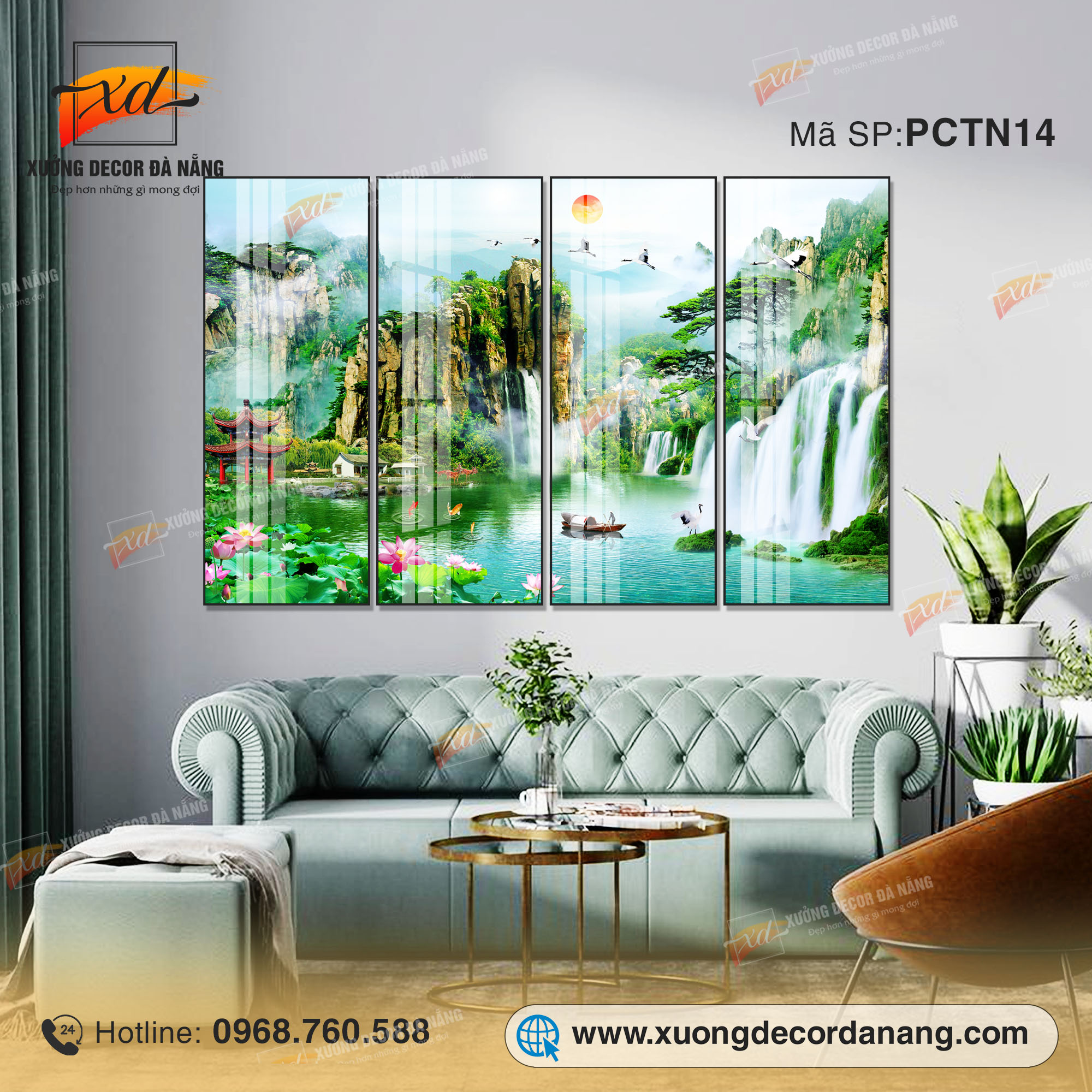 Tranh phong cảnh thác nước, tranh treo phòng khách, tranh phong thủy thác nước